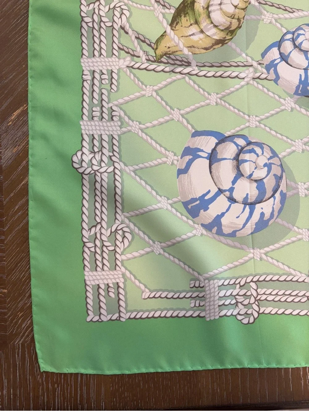 Valentino Silk Scarf Green Shell Rope Hand Rolled Made in Italy